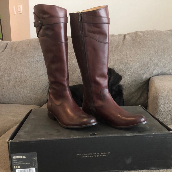 frye molly button tall redwood